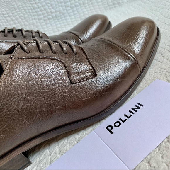 NWT Men's POLLINI Brown Real Leather Handmade Lace Up Shoes - Picture 4 of 10
